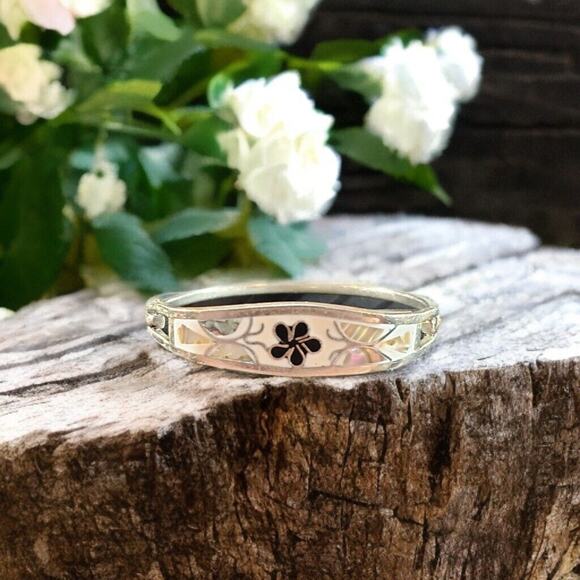 Native Mosaic Abalone Shell Floral Bracelet Mexico Vintage Bohemian Jewelry - Picture 4 of 8